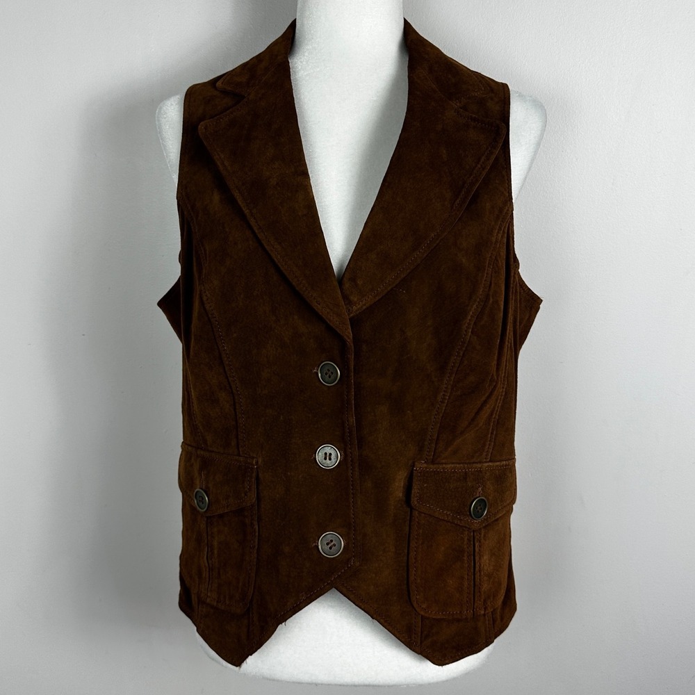 Danier Canada Brown Suede Leather Vest Womens Size Large Vintage Boho Western